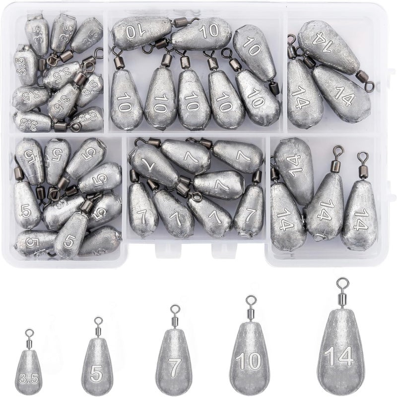 TKHDBF Fishing Weights Sinkers Kit Bass Casting Weights Drop Shot Weights with Swivel for Freshwater Saltwater Catfish Weights - Image 1